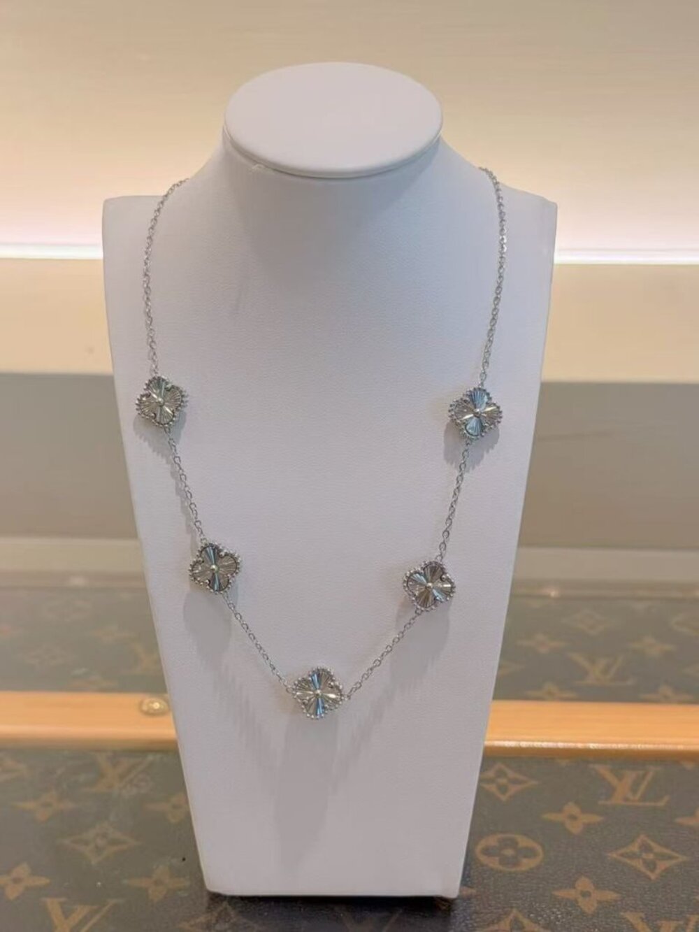 Silver Floral Station Necklace Minimalist Flower Charm Elegant Long Jewelry